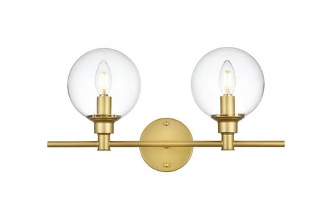 Living District Jaelynn 2-Light Iron & Glass Bath Sconce in Brass/Clear