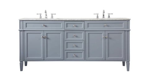 Elegant Decor Park Avenue 72" Metal MDF Marble Double Bathroom Vanity in Gray