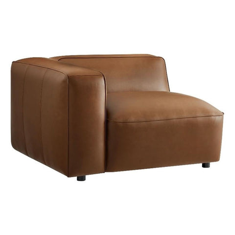 Modway Auren Vegan Leather Left Modular Armchair in Coffee - Faux Leather Left Arm Facing Sectional Chair - Mid Century Modern Single Sofa Chair - Living Room Oversized PU Leather Chair