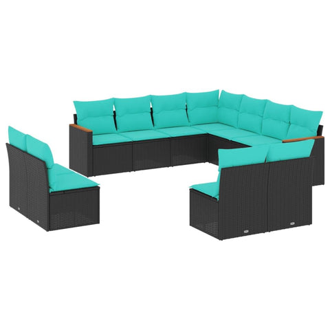 vidaXL Patio Sofa Set with Cushions 11 Piece, Outdoor Conversation Set, Sectional Sofa for Balcony Garden, Modern Style, Black Poly Rattan