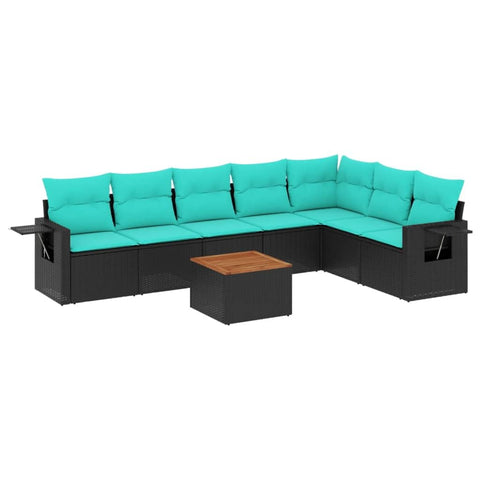 vidaXL 8 Piece Garden Sofa Set with Cushions Black Poly Rattan