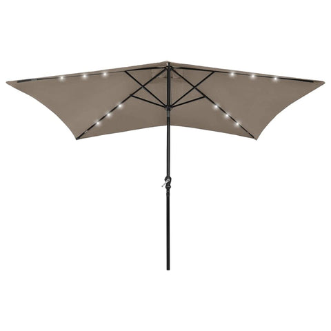 vidaXL Taupe Garden Parasol with LEDs and Steel Pole 6.6'x9.8', UV Protection and Anti-fade Polyester Outdoor Umbrella with Solar Panel LEDs