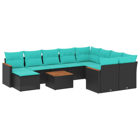 vidaXL 11 Piece Garden Sofa Set with Cushions Black Poly Rattan