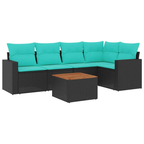 vidaXL Patio Sofa Set with Cushions 6 Piece, Outdoor Conversation Set, Patio Furniture Set for Balcony Garden, Modern Style, Black Poly Rattan