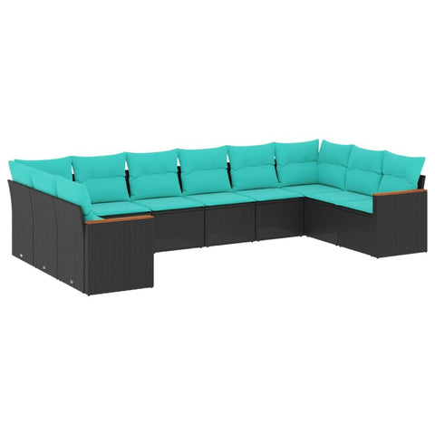 vidaXL Patio Sofa Set with Cushions 10 Piece, Outdoor Conversation Set, Sectional Sofa for Balcony Garden, Modern Style, Black Poly Rattan