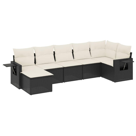 vidaXL Patio Sofa Set with Cushions 7 Piece, Outdoor Conversation Set, Sectional Sofa for Balcony Garden, Modern Style, Black Poly Rattan