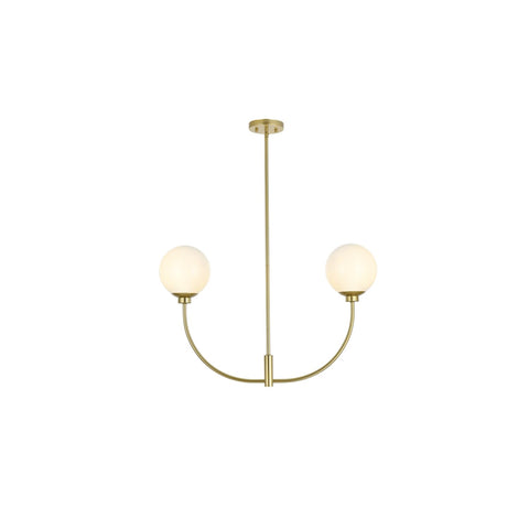 Living District Nyomi 19" 2-Light Metal/Glass Chandelier in Brass/White
