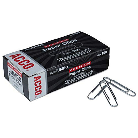 Premium Heavy-Gauge Wire Paper Clips Jumbo Nonskid Silver 100 Clips/Box 10 Boxes/Pack