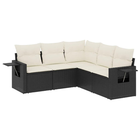 vidaXL Patio Sofa Set with Cushions 5 Piece, Outdoor Conversation Set, Sectional Sofa for Balcony Garden, Modern Style, Black Poly Rattan