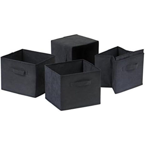 Oakestry Capri 4-Piece Foldable Fabric Baskets Black Functional Storage for Home Organization Durable Fabric With Sturdy Frame Perfect for Storing Household Essentials Foldable Design for Easy Storage