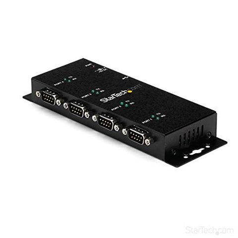 StarTech 4 Port USB to Serial RS232 Adapter - Wall Mount - Din Rail - COM Port Retention - FTDI USB to DB9 RS232 Hub, TAA (ICUSB2324I)