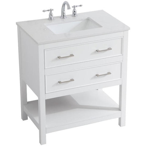 Elegant Decor Sinclaire 30" Single Quartz Top Bathroom Vanity in White