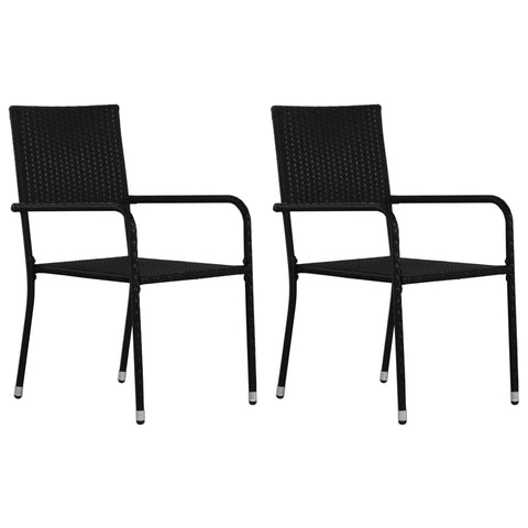 vidaXL Garden Dining Chair Set of 2 Black PE Rattan, Steel
