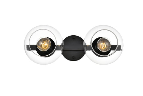 Living District Rogelio 2-Light Iron & Glass Bath Sconce in Black/Clear