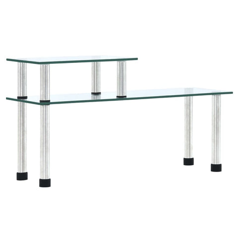 vidaXL 2-Tier Kitchen Shelf, Transparent Tempered Glass with Stainless-Steel Frame – Versatile Storage Display Unit for Kitchen, Bathroom, Living Room, or Office – Easy to Clean and Assemble