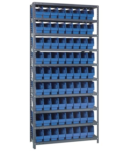 Quantum Storage Systems 1275-201BL Solid Heavy Duty 10 Shelves 72 STORE-MORE Blue Bins 75" H x 36" W x 12" D