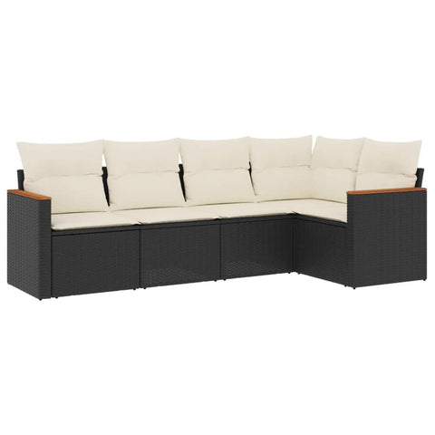vidaXL Patio Sofa Set with Cushions 5 Piece, Outdoor Conversation Set, Sectional Sofa for Balcony Garden, Modern Style, Black Poly Rattan
