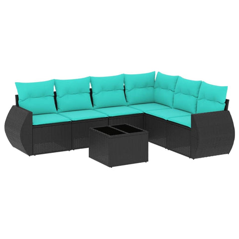 vidaXL 7 Piece Garden Sofa Set with Cushions Black Poly Rattan