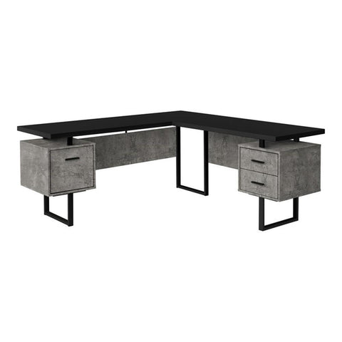 Monarch Specialties I 7617 Computer Desk, Home Office, Corner, Left, Right Set-up, Storage Drawers, 70" L, L Shape, Work, Laptop, Metal, Laminate, Grey, Black