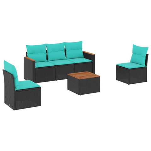 vidaXL Patio Sofa Set with Cushions 6 Piece, Outdoor Conversation Set with Storage, Patio Furniture Set, Modern Style, Black Poly Rattan