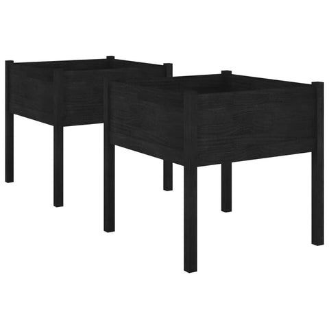 vidaXL Garden Planters Set, Solid Pinewood Construction, Black, 27.6"x27.6"x27.6", Weather-, Ideal for Outdoor Use, Requires Assembly
