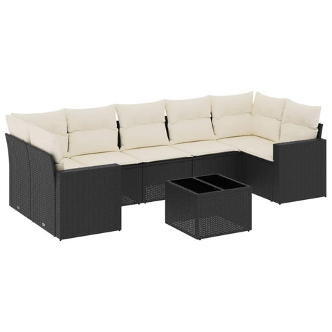 vidaXL Patio Sofa Set with Cushions 8 Piece, Outdoor Sectional Sofa, Conversation Set for Balcony Garden, Patio Furniture, Black Poly Rattan