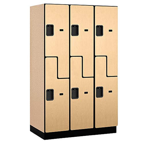 Salsbury Industries 2-Tier S-Style Extra Wide Designer Wood Locker with Three Wide Storage Units, 6-Feet High by 21-Inch Deep, Maple