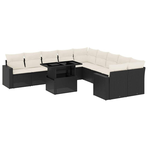 vidaXL Patio Sofa Set with Cushions 11 Piece, Garden Lounge Set, Outdoor Conversation Set, Sectional Sofa for Garden, Modern Style, Black Poly Rattan