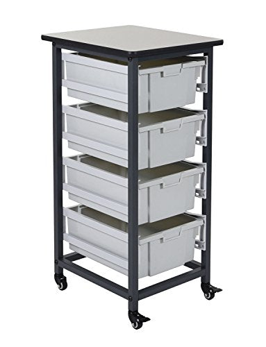 Mobile Bin Storage Unit - Single Row with Large Gray Bins - Gray