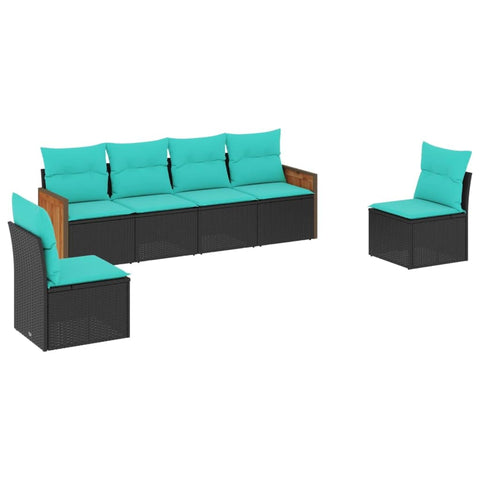 vidaXL Patio Sofa Set with Cushions - 6 Piece Black Poly Rattan Outdoor Furniture - Modular Design, Comfortable Seating for Garden, Deck, Backyard