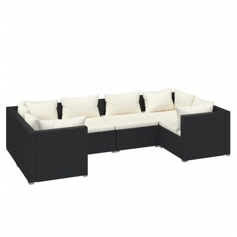 vidaXL Patio Lounge Set 6 Piece with Cushions Garden Outdoor Lawn Yard Terrace Balcony Seat Seating Lounge Sofa Chair Furniture Poly Rattan Black