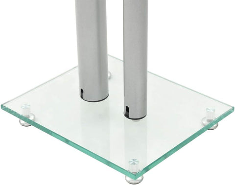 vidaXL Speaker Stands 2 Pcs, Speaker Holder for Bookshelf Speakers and Surround Sound, Floor Speaker Stand, Tempered Glass 2 Pillars Design Silver