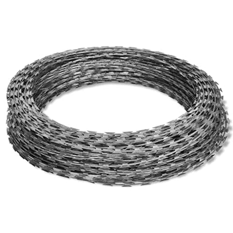 vidaXL NATO Razor Wires-Set of 2 Galvanized Steel Helical Wire Rolls (328.1 ft Long)-Ideal for Outdoor Use; Garden & Yard Security