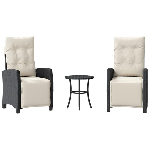 vidaXL 3-Piece Bistro Set - Black PE Rattan with Cream White Cushions, Adjustable Recliner Chairs, Weather- for Garden, Patio, Outdoor Use