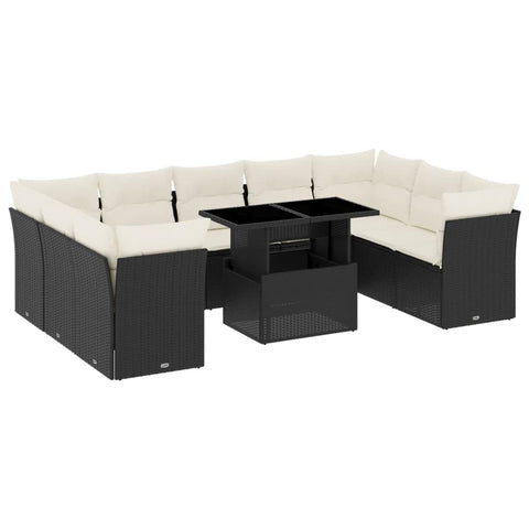 vidaXL Patio Sofa Set with Cushions 10 Piece, Garden Lounge Set, Outdoor Conversation Set, Sectional Sofa for Garden, Modern Style, Black Poly Rattan