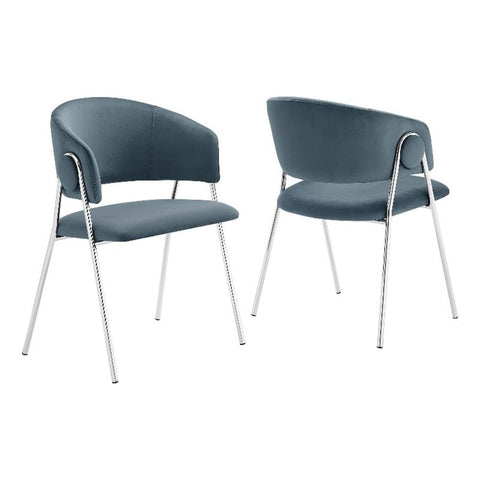 Modway Nella Performance Velvet Barrel Dining Chairs Set of 2 in Cadet Blue - Velvet Retro Club Kitchen Chairs with Metal Legs - Mid Century Modern Living Room Accent Armchairs
