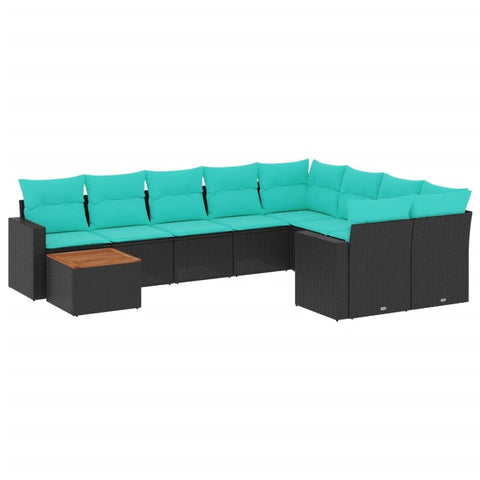 vidaXL Patio Sofa Set with Cushions 10 Piece, Outdoor Conversation Set, Patio Sectional Sofa for Balcony Garden, Black Poly Rattan
