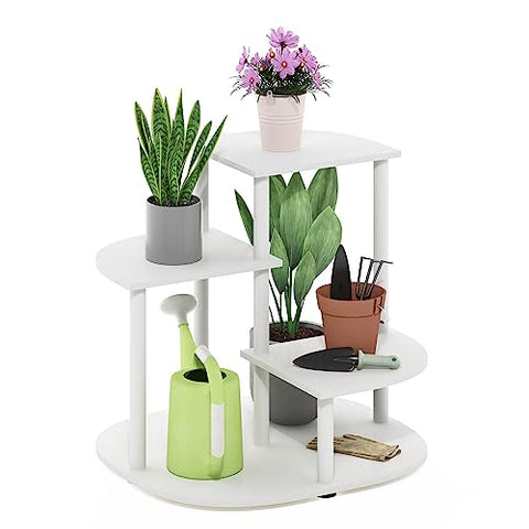 Furinno Celuka 3-Tier Indoor Outdoor Potted Plant Stand Holder for Multiple Plants White/Virgin White