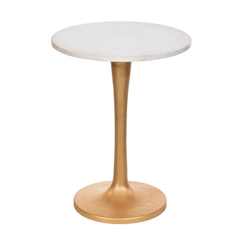 Piuma Marble Top Accent Table - White/Antique Gold