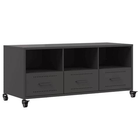 vidaXL Black Steel TV Stand with Wheels - Entertainment Console with 3 Drawers / 3 Shelves for Living Room or Office, 39.6"x15.4"x17.1"
