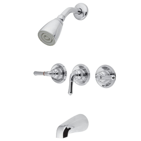 Kingston Brass KB231 Magellan Tub and Shower Faucet with 3-Magellan Handles, Polished Chrome,5-Inch Spout Reach