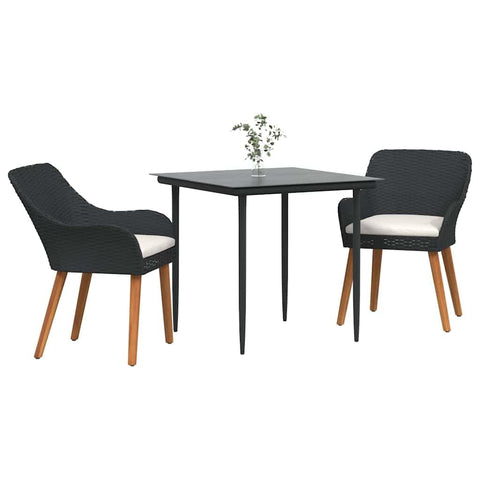 vidaXL Garden Dining Set with Cushion 3 pcs Black Poly Rattan, Garden and Patio, Modern Design, Nature-Inspired Style, Relaxing Outdoor Areas, Urban Green Spaces, Chic Looks