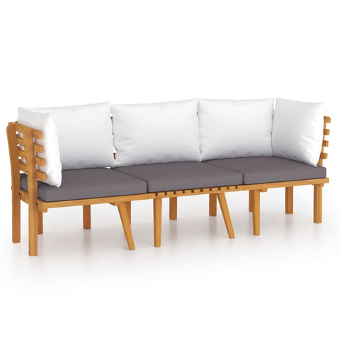 vidaXL 3 Piece Solid Acacia Wood Garden Lounge Set in White/Gray