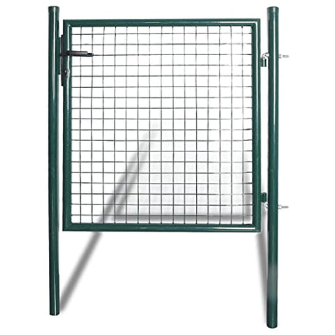 vidaXL Single Door Fence Gate - Green Powder-Coated Steel - Heavy Duty Locking System with 3 Keys - Easy to Install - Secure Barrier for Garden, Patio or Terrace.
