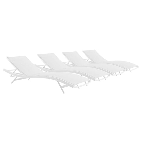 Modway Glimpse Outdoor Patio Mesh Chaise Lounge Set of 4 in White White