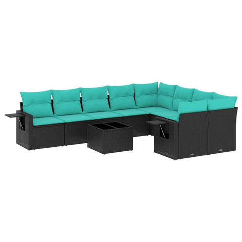 vidaXL 10 Piece Garden Sofa Set with Cushions Black Poly Rattan