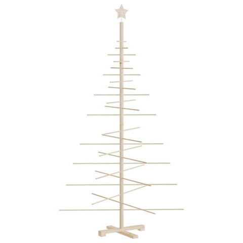 vidaXL Decorative Wooden Pine Christmas Tree, 180 cm, Solid Pine Wood & Bamboo, DIY Decoration, Space-Saving, Unique Material