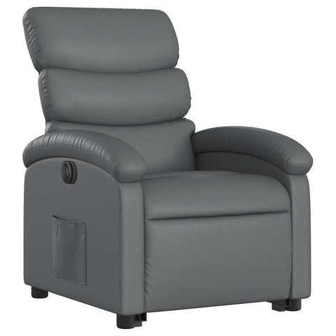 vidaXL Electric Recliner Chair - Power Lift Armchair, Gray Faux Leather, Motorized Backrest, Side Pocket, Sturdy Frame, Standard, Grey, 3205864