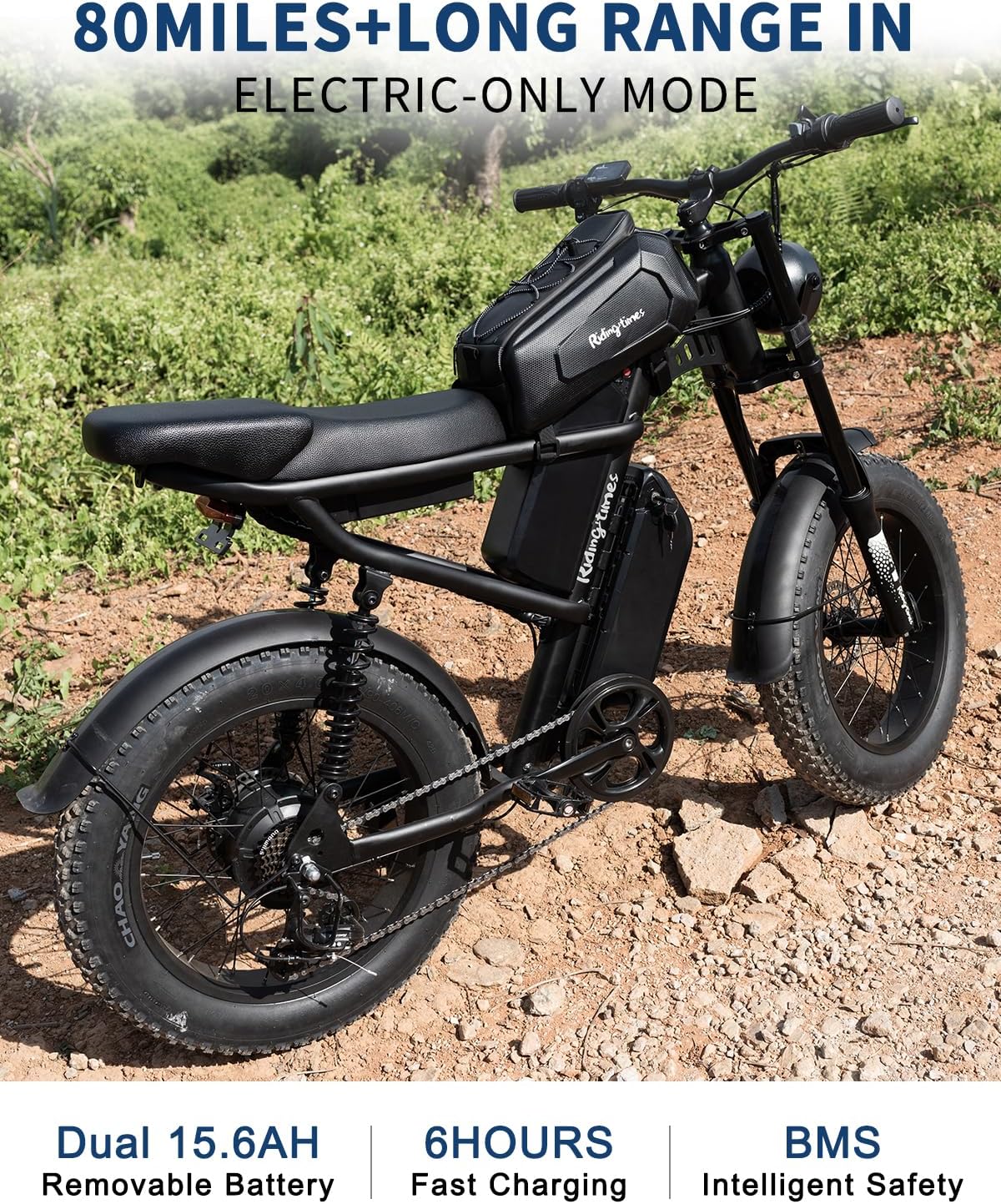 1500W Electric Dirt Bike for Adults - Full Suspension, 20" Fat Tire, Long Seat, 28MPH, 37-150 Mile Range, 750WH/1500WH Battery, All-Terrain Moped Ebike for Snow, Sand, Mountains & Roads