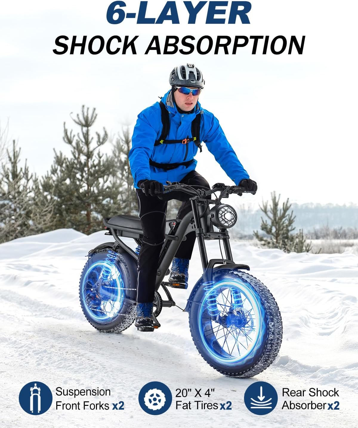 1500W Full-Suspension Electric Bike for Adults - 20" Fat Tire, Long Seat, 28MPH, 37-150 Mile Range, 750WH/1500WH Battery, All-Terrain Moped Style E-Bike for Snow, Mountains, Sand & Road